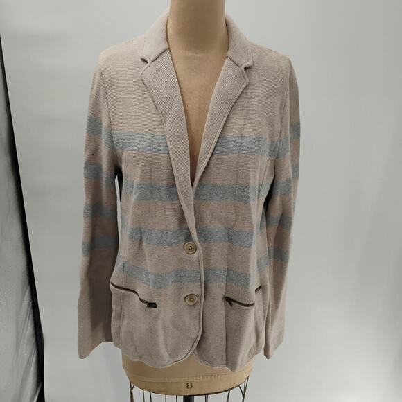 Talbots Beige and Gray Striped Cardigan - Picture 2 of 14
